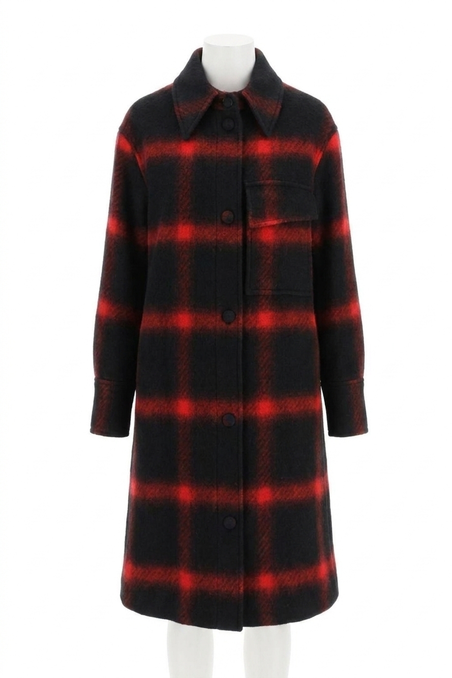 NEW STELLA MCCARTNEY women's double-breasted checked coat in black red